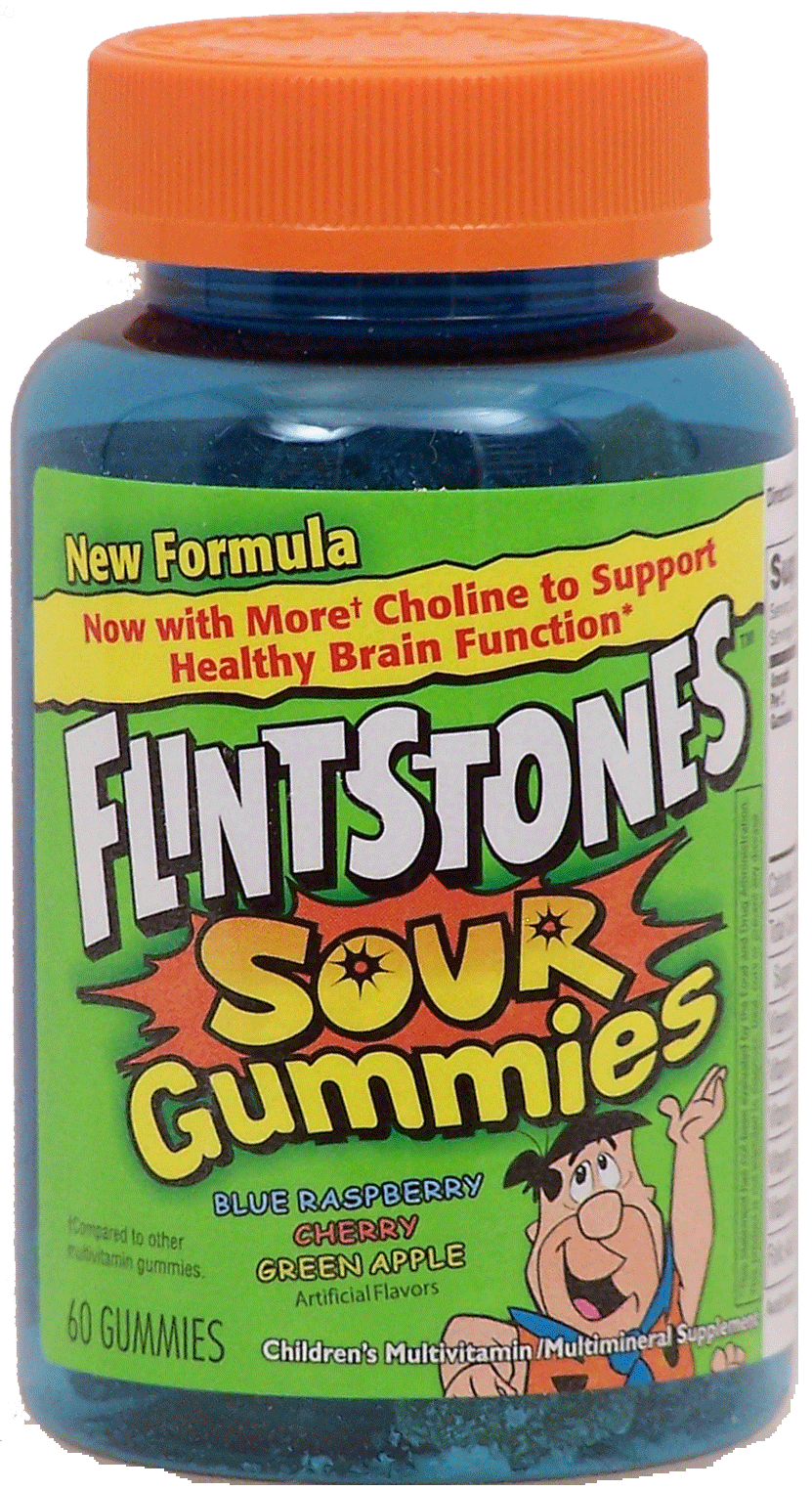 Flintstones&nbsp;Gummies&nbsp;sour children's multivitamin/ multimineral supplement, blue raspberry, cherry, green apple Full-Size Picture